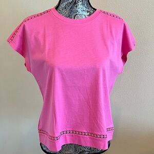NWT! Ann Taylor Fuchsia Pink Short Sleeve Cotton Top Size Medium